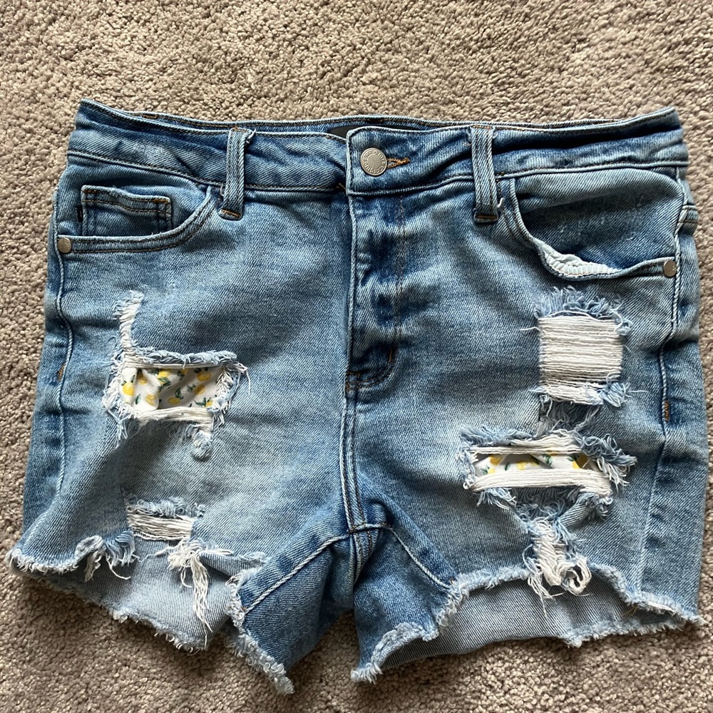 Judy Blue Floral Patch Distressed Denim Shorts